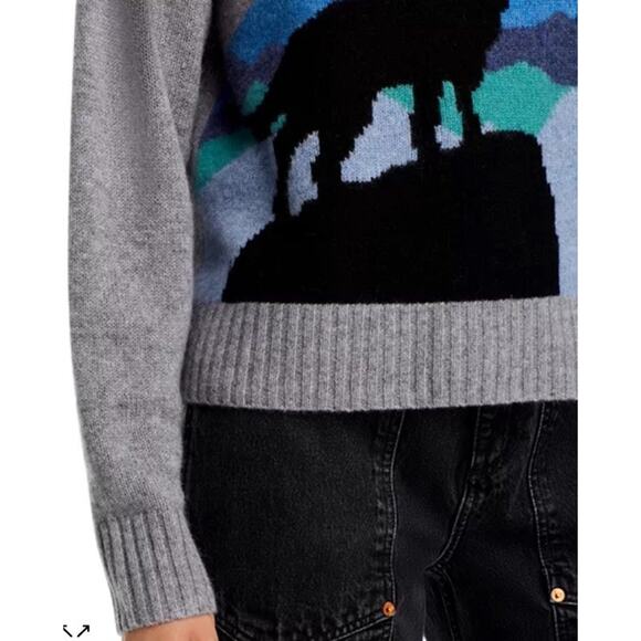Aqua Cashmere 100% Light Gray Intarsia Wolf Design Sweater Women's Size M - Picture 4 of 10